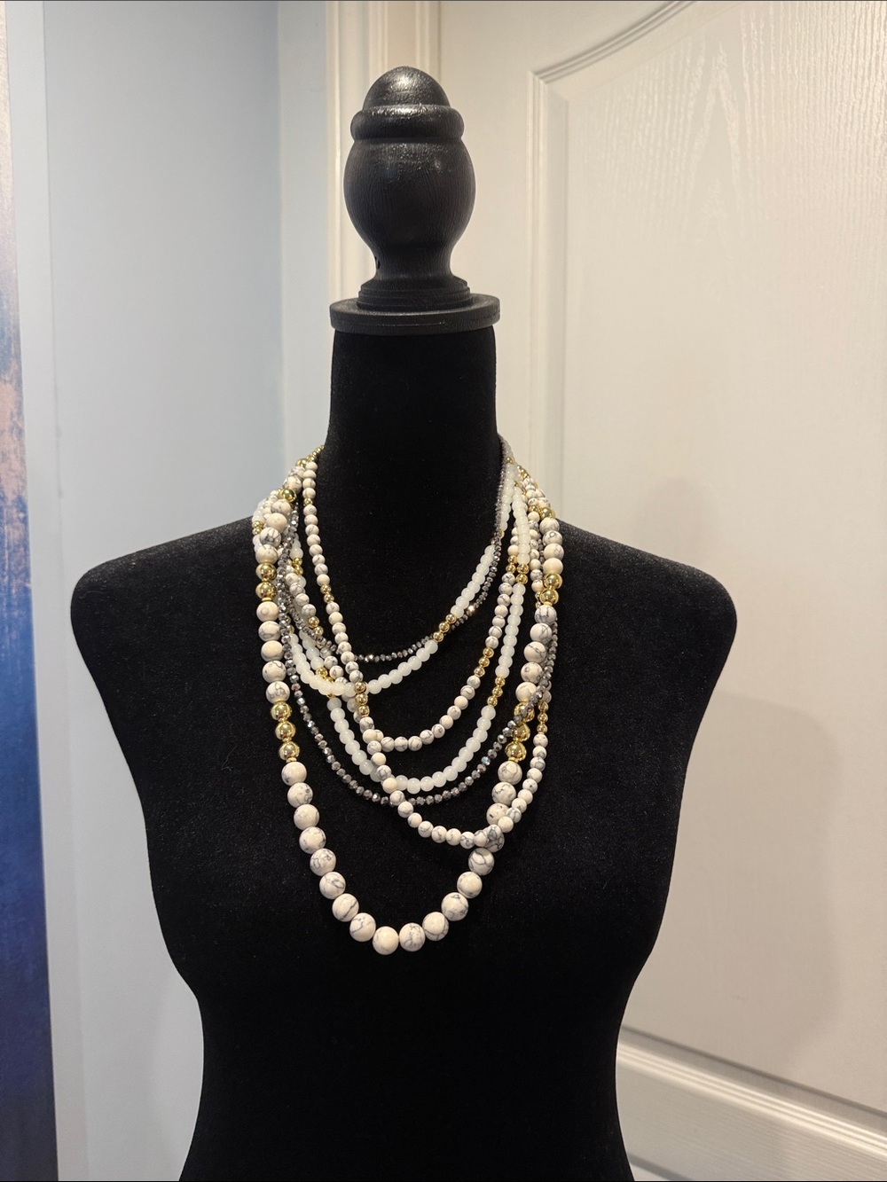 Buy 3 for 30$ Talbots Layered White, Gold & Black Bead Necklace
